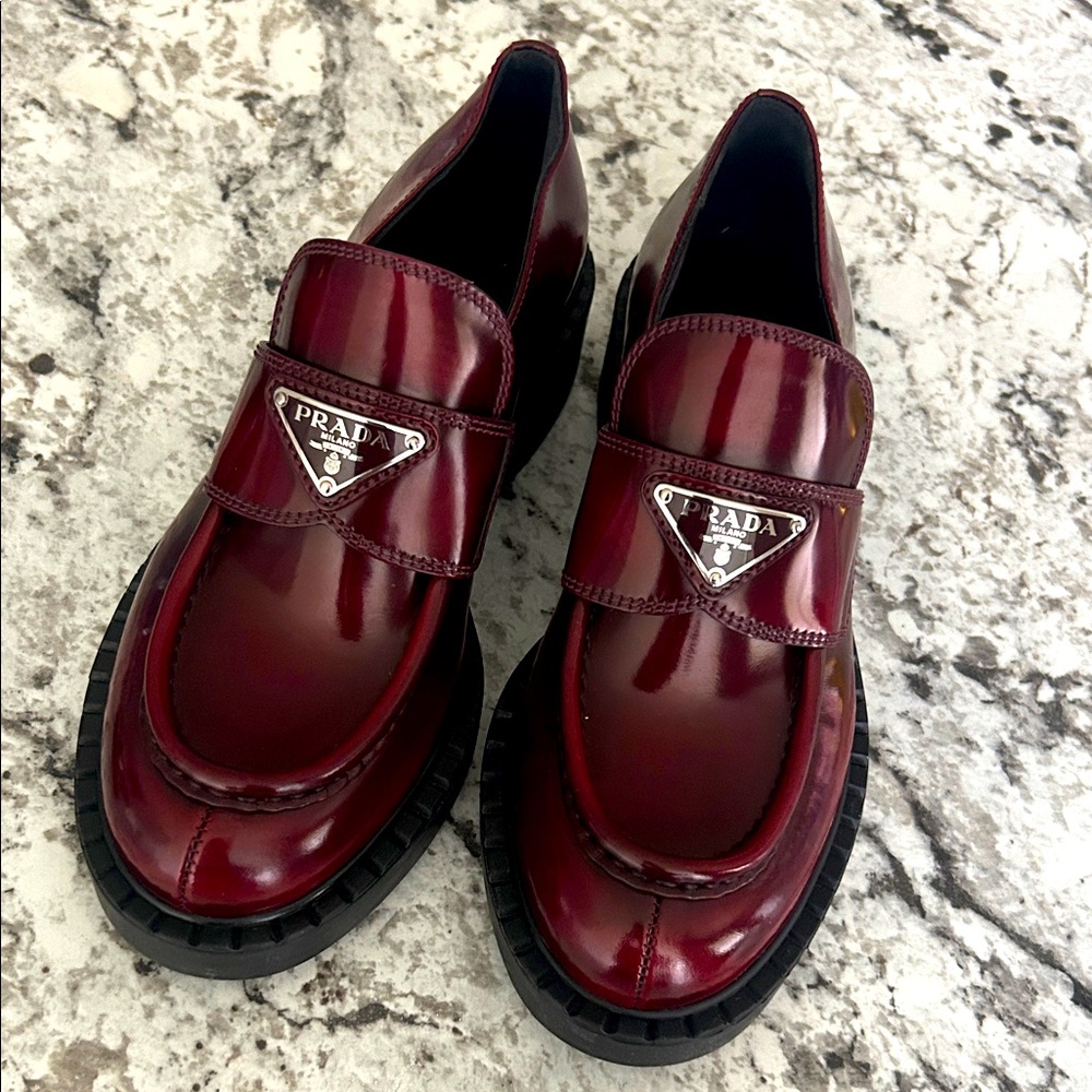 Prada Deep Red Patent Loafers